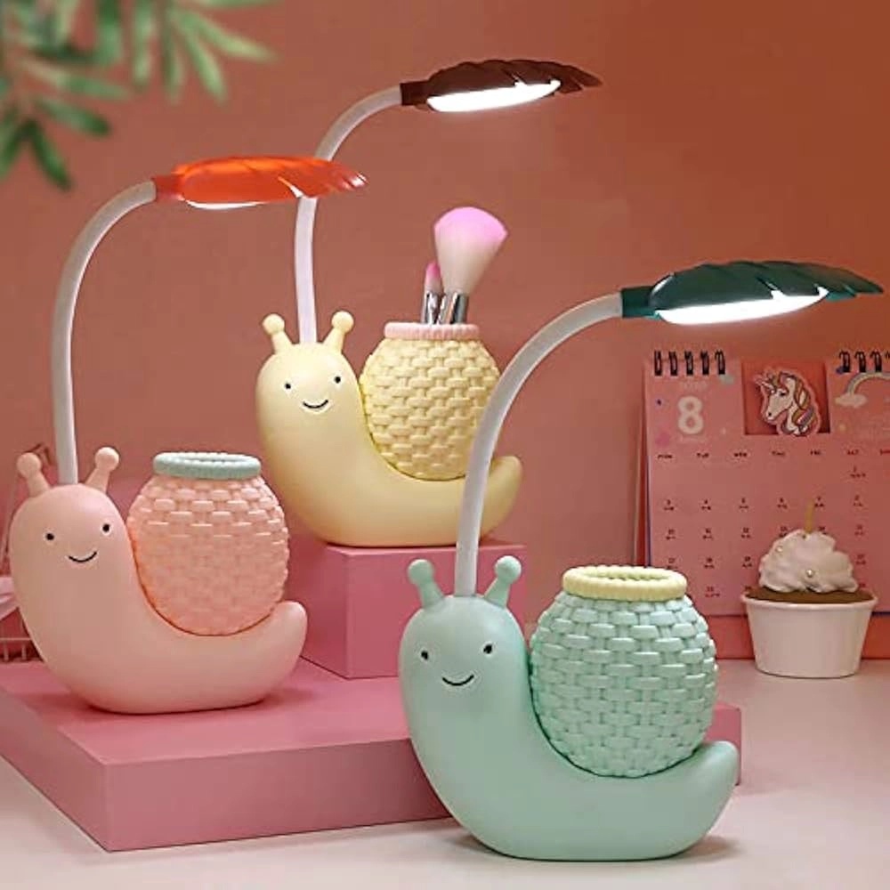 Cute Table Lamp, LED Night Study Light USB Charging Snail Animal Eye Protection Table Lamp with Adjustable Angle White Light for Kids Students